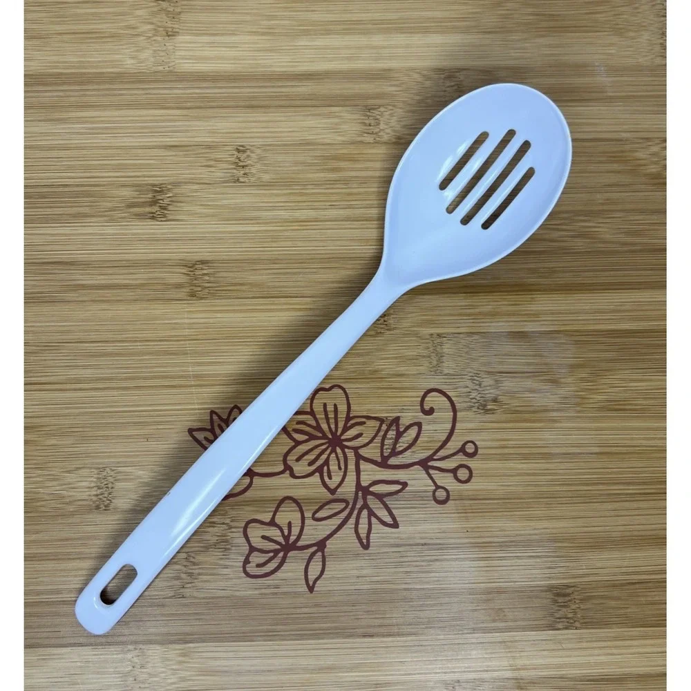 Melamine‎ White Slotted Serving Spoon JP-636  Vintage- 11.5 inches
